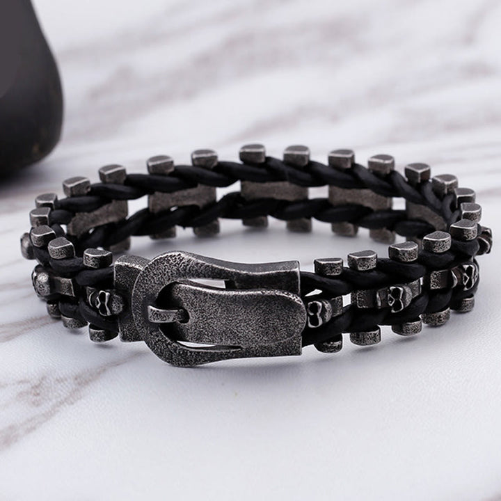 WorldNorse Totenkopf Schwarzes Lederseilarmband