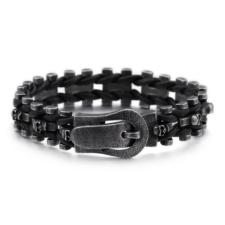 WorldNorse Totenkopf Schwarzes Lederseilarmband