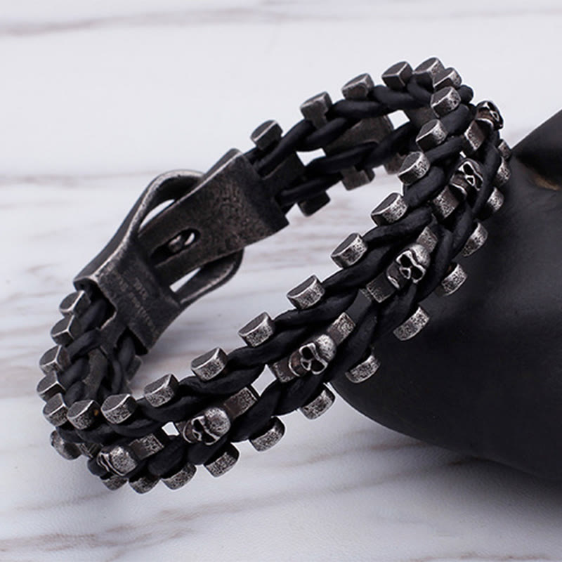 WorldNorse Totenkopf Schwarzes Lederseilarmband