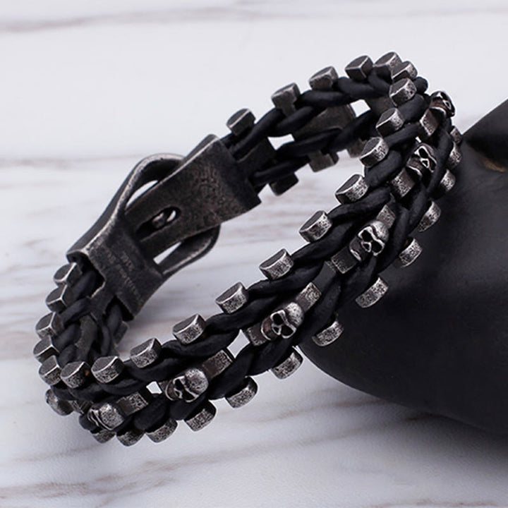 WorldNorse Totenkopf Schwarzes Lederseilarmband