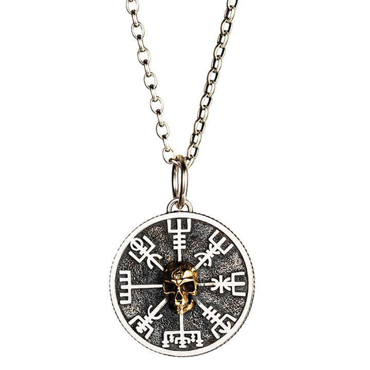 WorldNorse Halskette mit Vegvisir Totenkopf, 925er Sterlingsilber