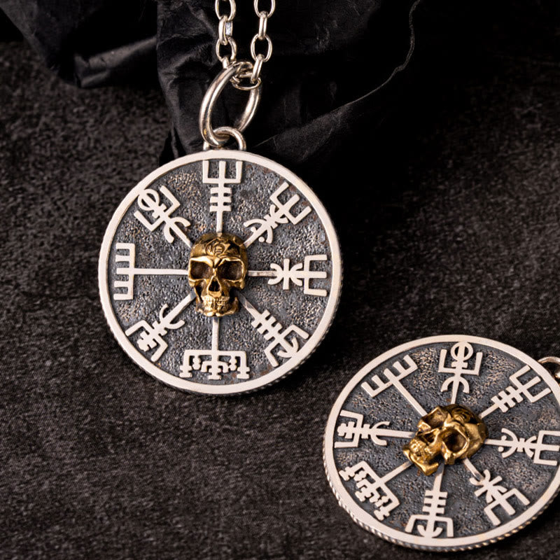 WorldNorse Halskette mit Vegvisir Totenkopf, 925er Sterlingsilber