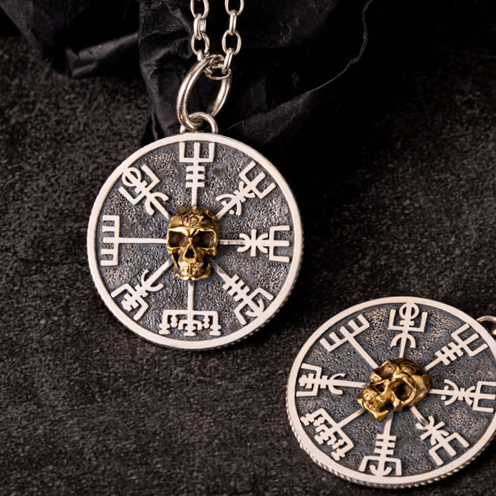 WorldNorse Halskette mit Vegvisir Totenkopf, 925er Sterlingsilber