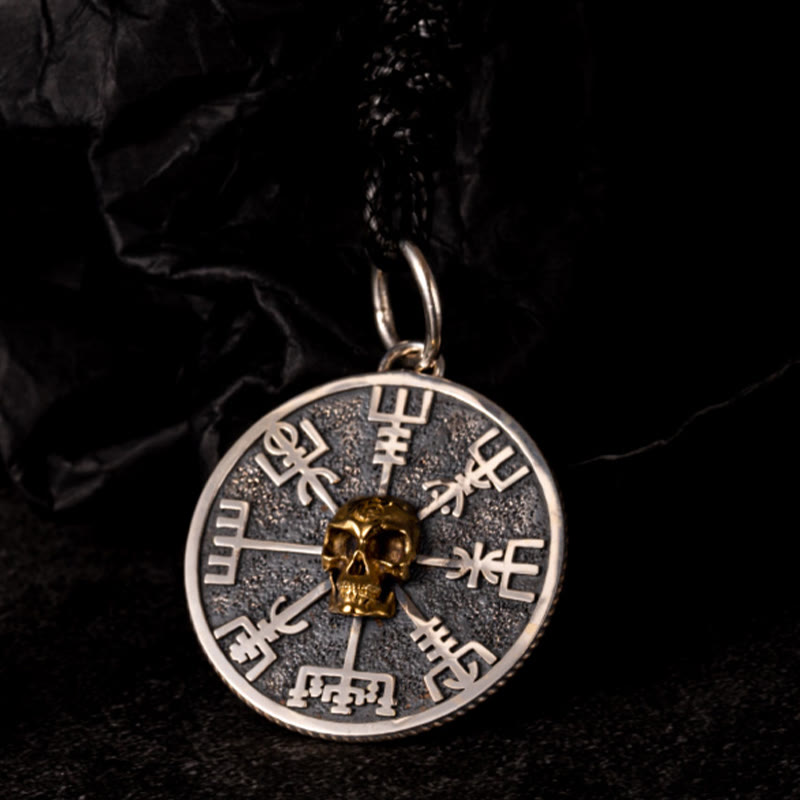 WorldNorse Halskette mit Vegvisir Totenkopf, 925er Sterlingsilber - Mit gewachstem Seil - image 3