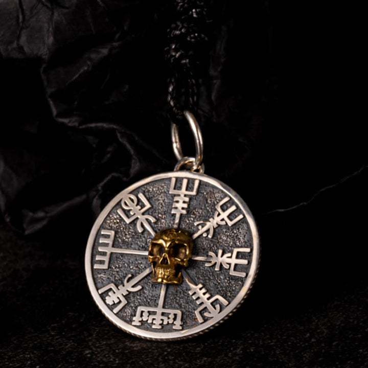 WorldNorse Halskette mit Vegvisir Totenkopf, 925er Sterlingsilber - Mit gewachstem Seil - image 3