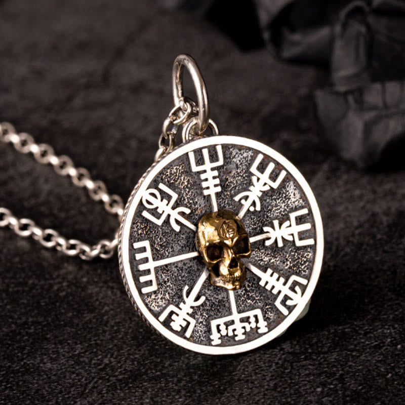 WorldNorse Halskette mit Vegvisir Totenkopf, handgefertigtes 925er Silber - Mit Kette - NEIN DANKE - image 0