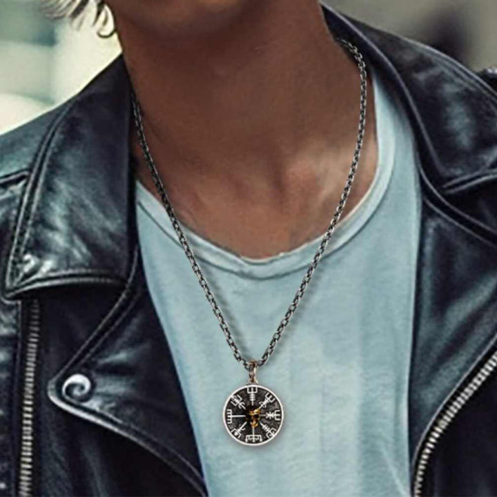 WorldNorse Halskette mit Vegvisir Totenkopf, 925er Sterlingsilber