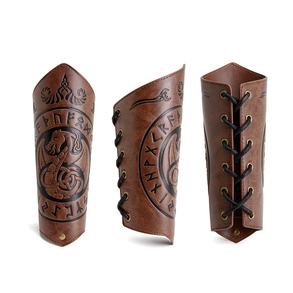 WorldNorse Dragon mit Rune Eco Leder Armschienen