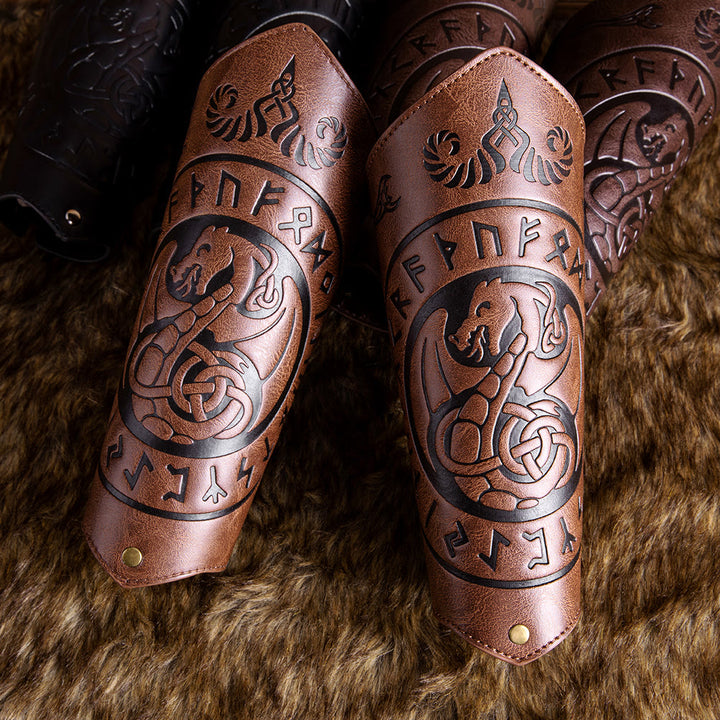 WorldNorse Dragon mit Rune Eco Leder Armschienen