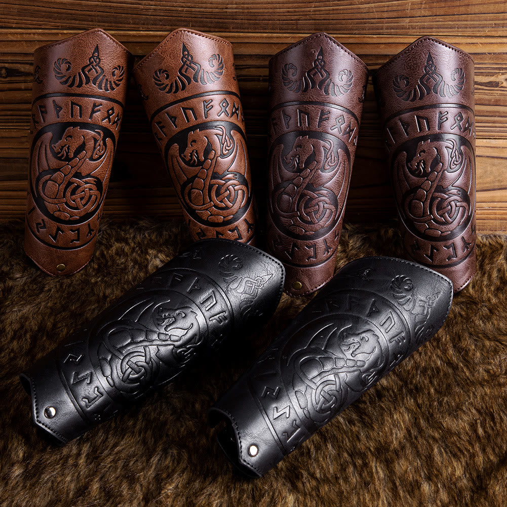 WorldNorse Dragon mit Rune Eco Leder Armschienen