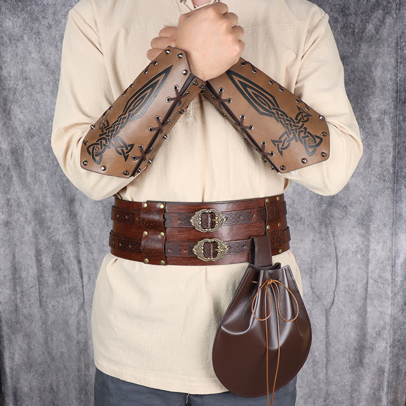 WorldNorse Leder Armschienen Gürteltasche Tasche Set