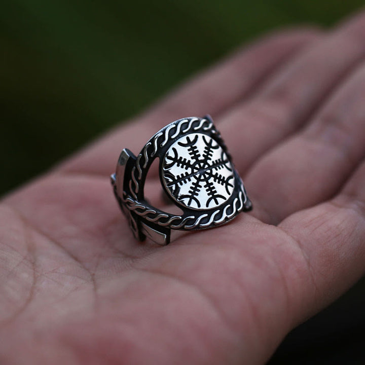 WorldNordischer Wikinger-Ring „Helm der Ehrfurcht“