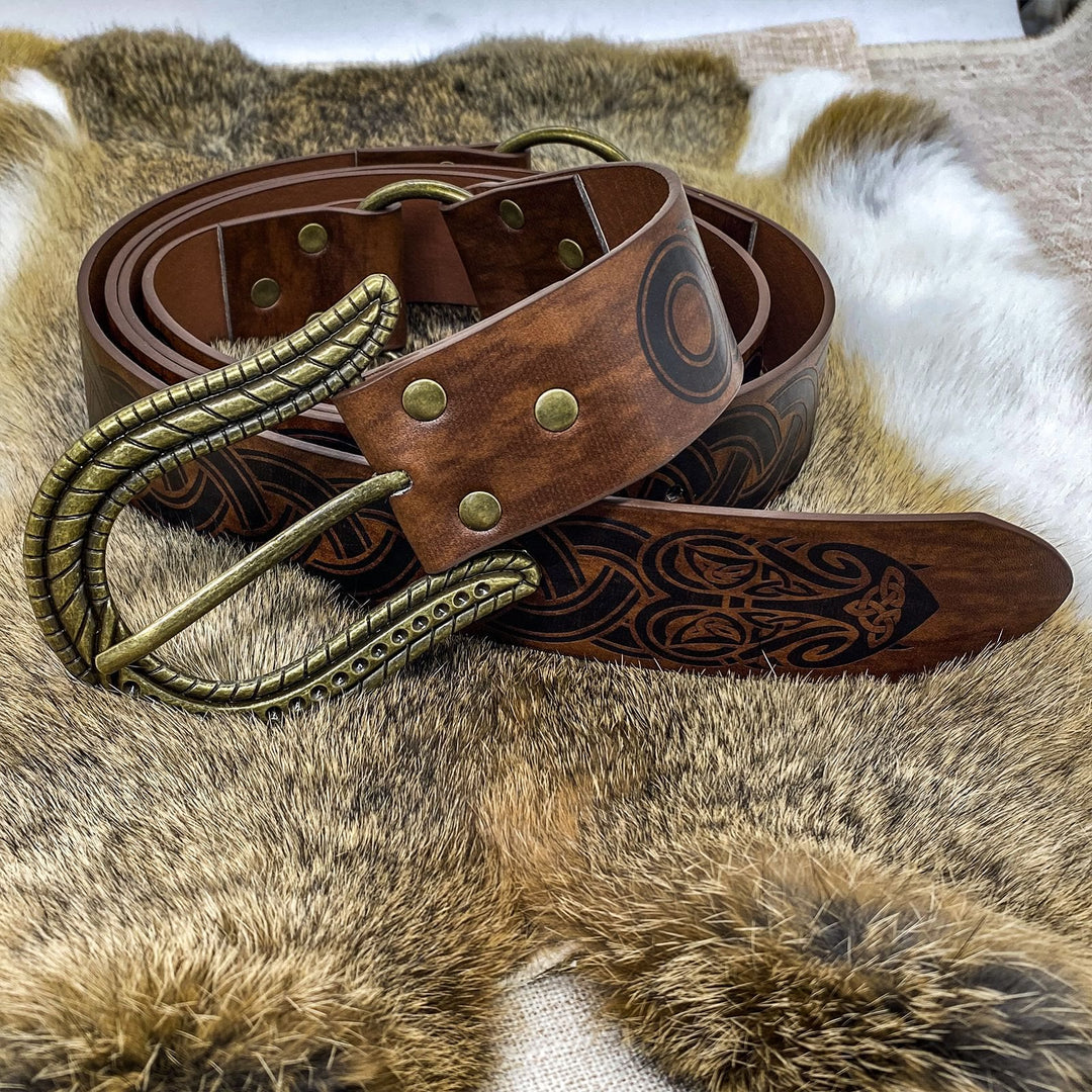 WorldNorse – Gürtel mit Keltischer Knoten und Schlangenstruktur-Schnallenverschluss