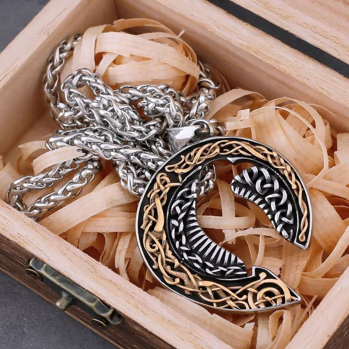 WorldNorse Halskette mit Keltischer Knoten aus Titanstahl mit Odins Raven