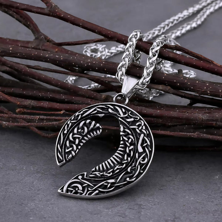 WorldNorse Halskette mit Keltischer Knoten aus Titanstahl mit Odins Raven