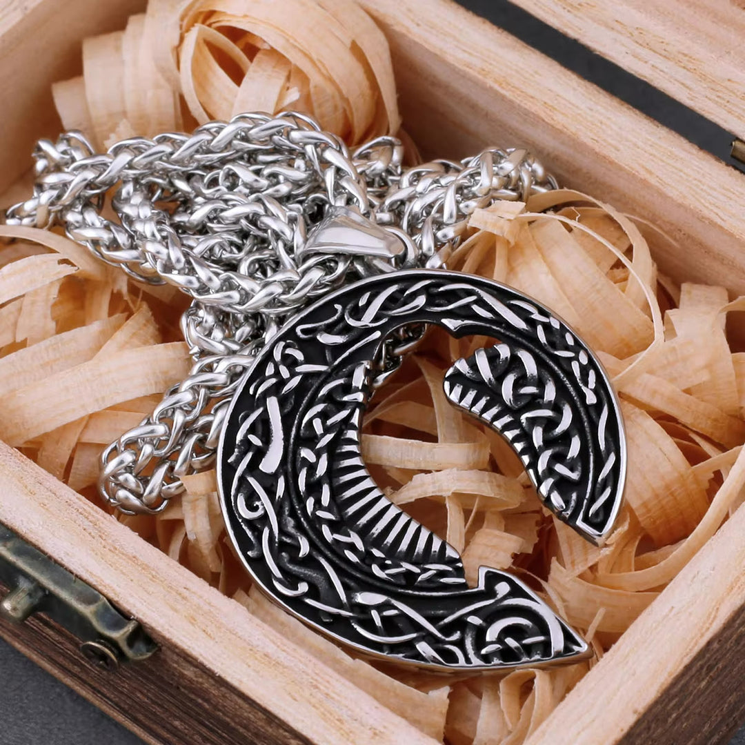 WorldNorse Halskette mit Keltischer Knoten aus Titanstahl mit Odins Raven