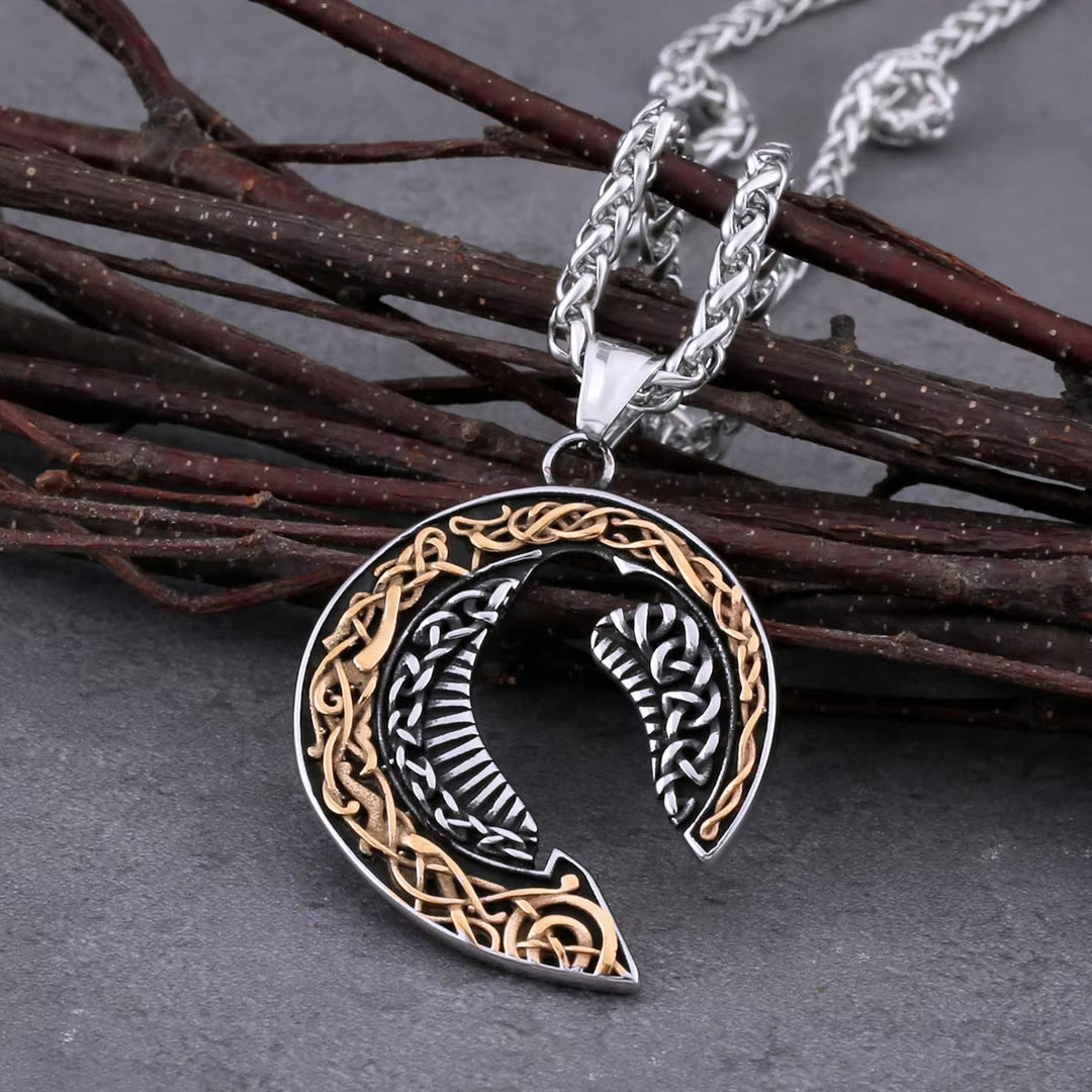 WorldNorse Halskette mit Keltischer Knoten aus Titanstahl mit Odins Raven