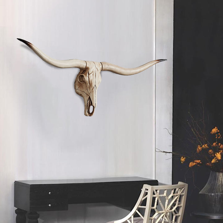 WorldNorse Tierkopf Long Horn Totenkopf Wanddekoration