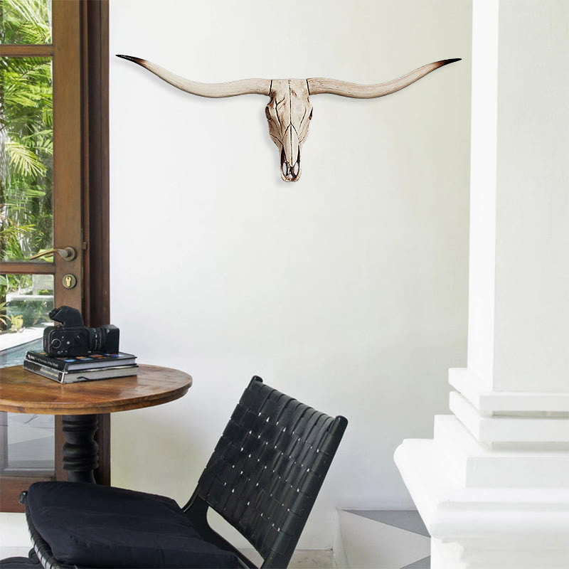 WorldNorse Tierkopf Long Horn Totenkopf Wanddekoration