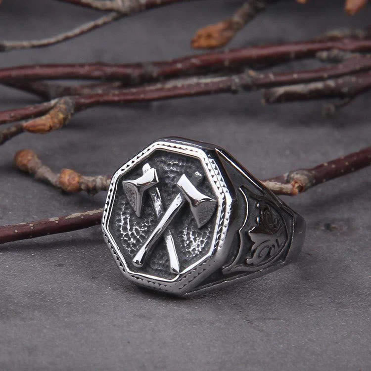 WorldNorse Gekreuzter Wikinger Axt -Ring aus Edelstahl