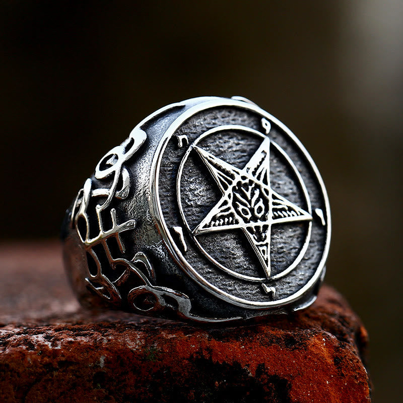 WorldNorse Gothic Satansring mit Pentagramm