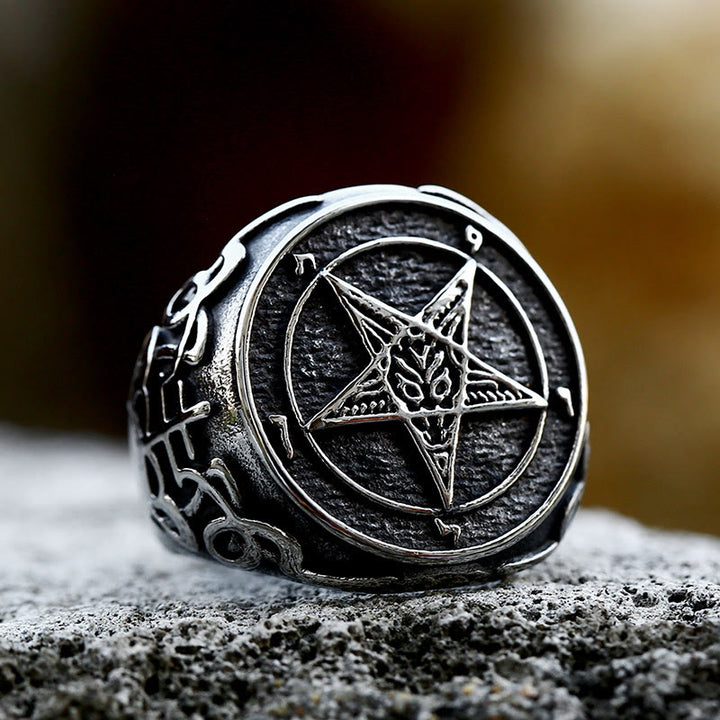WorldNorse Gothic Satansring mit Pentagramm