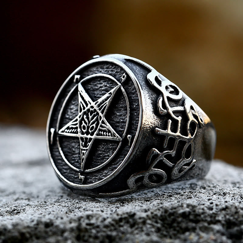 WorldNorse Gothic Satansring mit Pentagramm