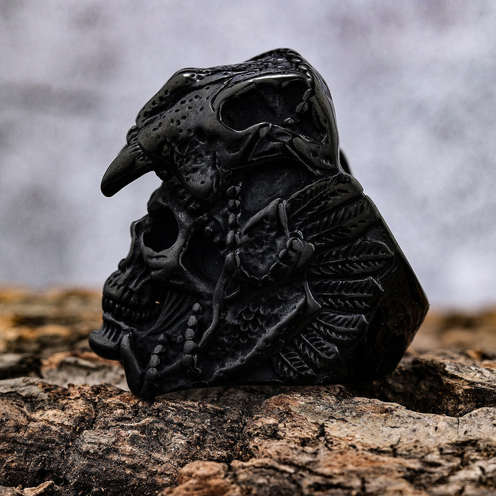 WorldNordischer Totenkopfhelm-Ring aus Edelstahl