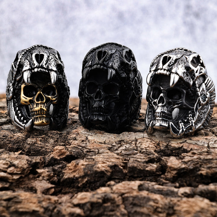 WorldNordischer Totenkopfhelm-Ring aus Edelstahl