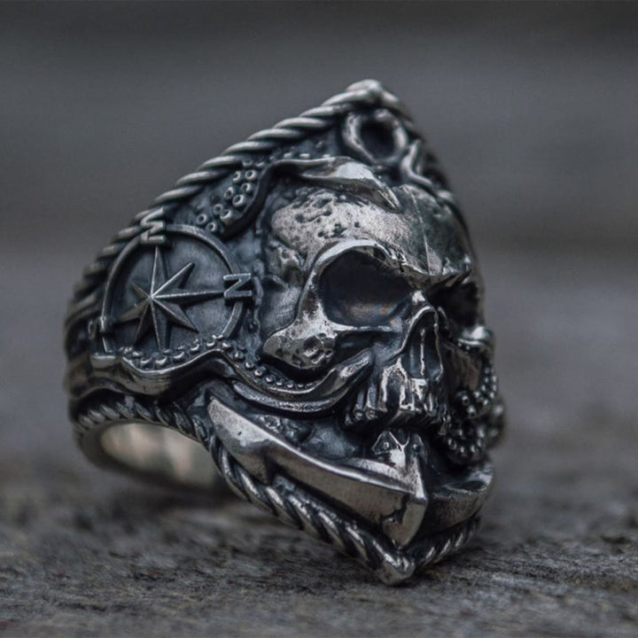 WorldNorse Oktopus Totenkopf Anker Titan Stahlring