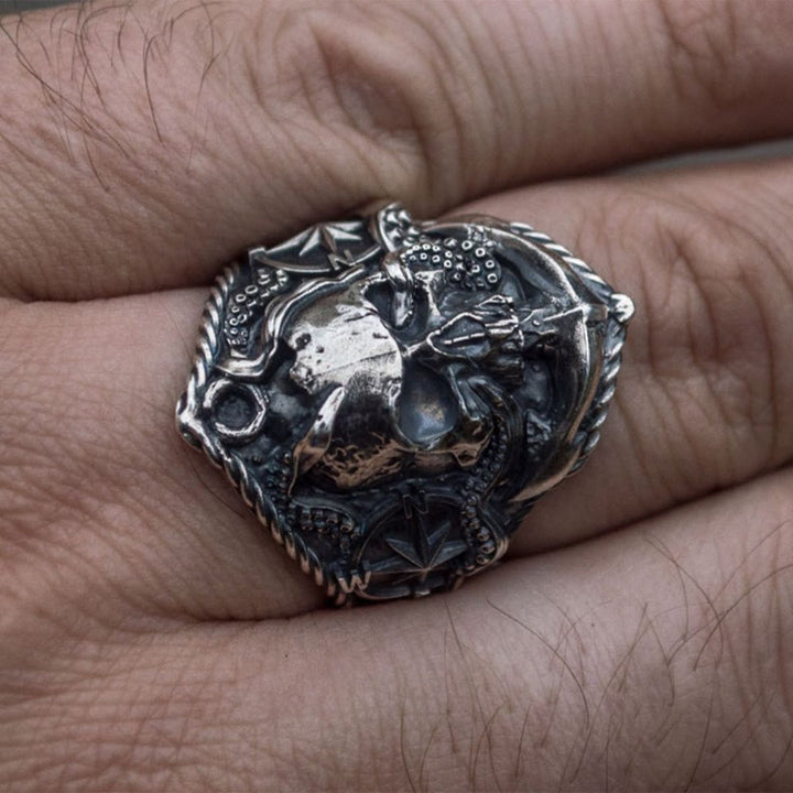 WorldNorse Oktopus Totenkopf Anker Titan Stahlring