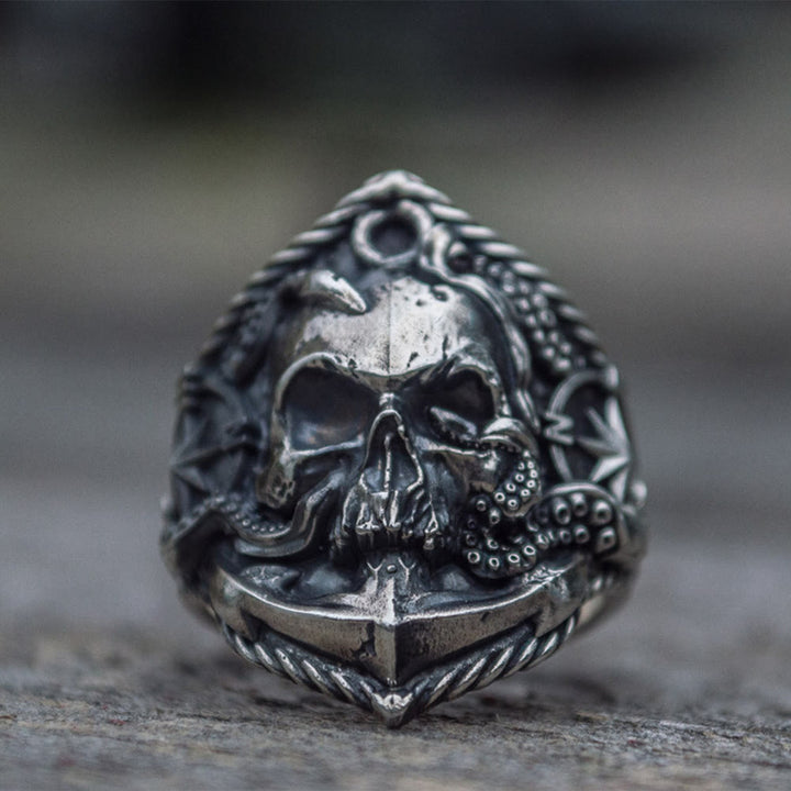 WorldNorse Oktopus Totenkopf Anker Titan Stahlring