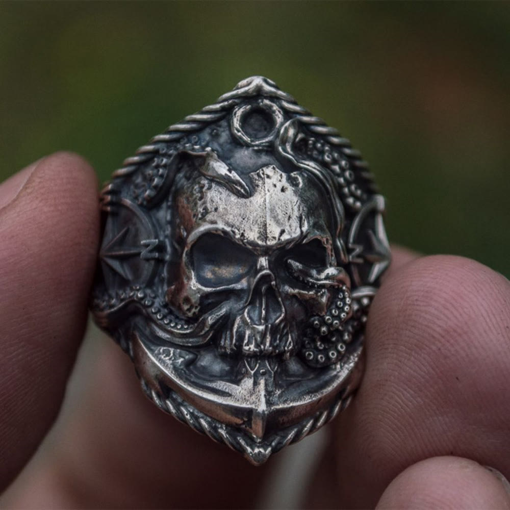 WorldNorse Oktopus Totenkopf Anker Titan Stahlring