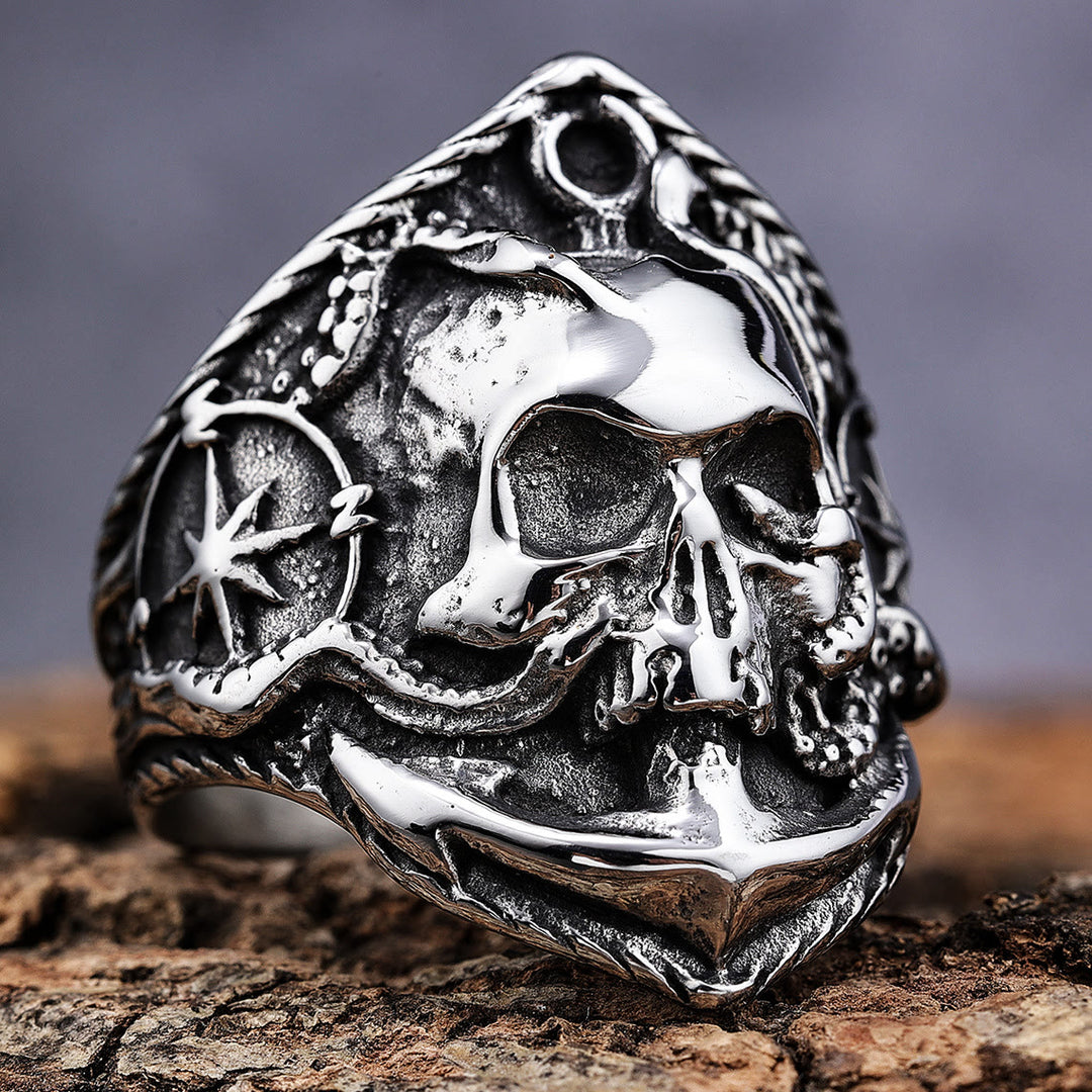 WorldNorse Oktopus Totenkopf Anker Titan Stahlring