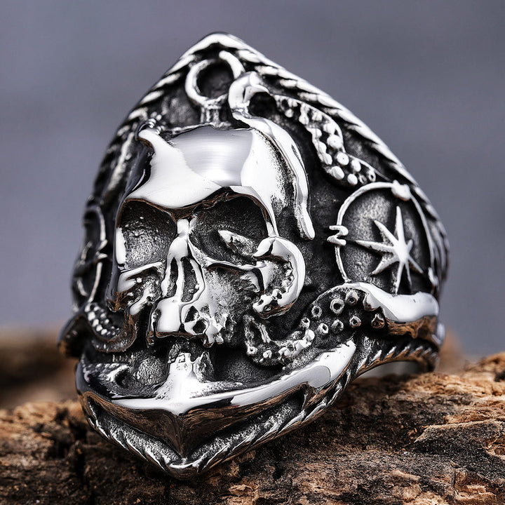 WorldNorse Oktopus Totenkopf Anker Titan Stahlring