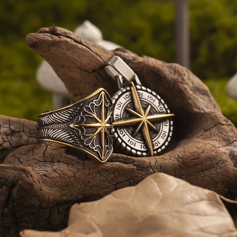 WorldNorse Sechszackiger Stern Edelstahlring