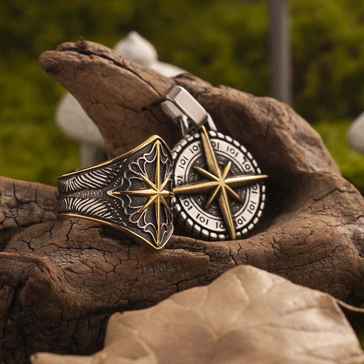 WorldNorse Sechszackiger Stern Edelstahlring
