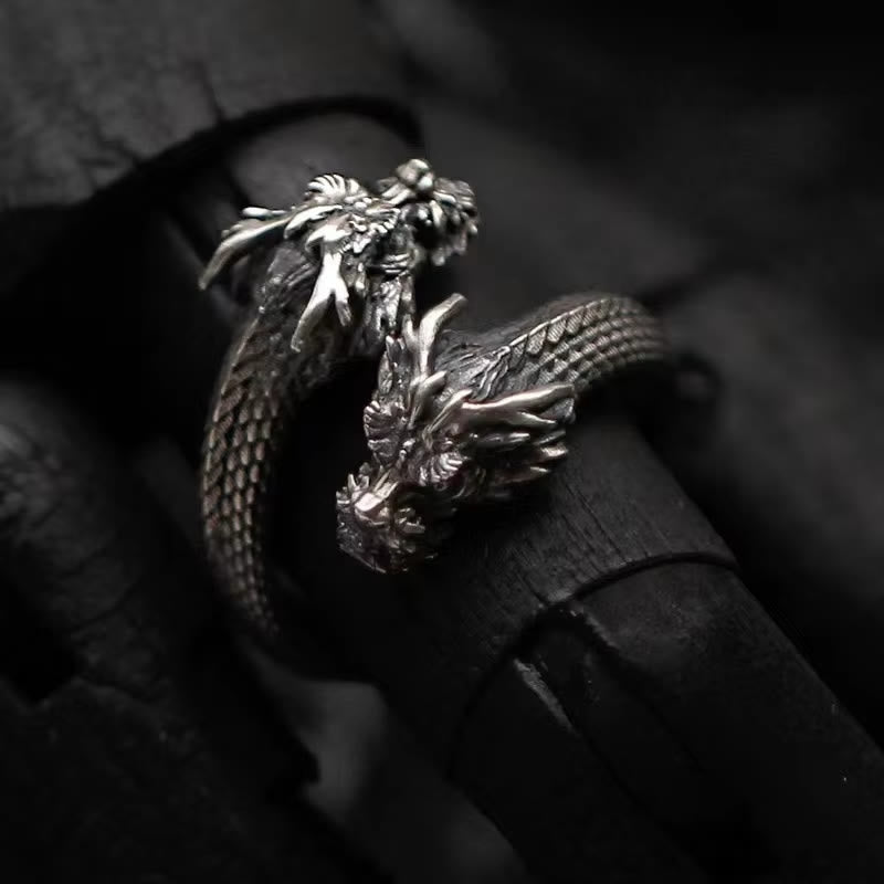 WorldNorse Retro-Ring mit zweiköpfigem Nordischer Drache