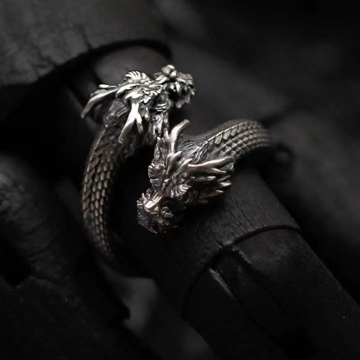 WorldNorse Retro-Ring mit zweiköpfigem Nordischer Drache