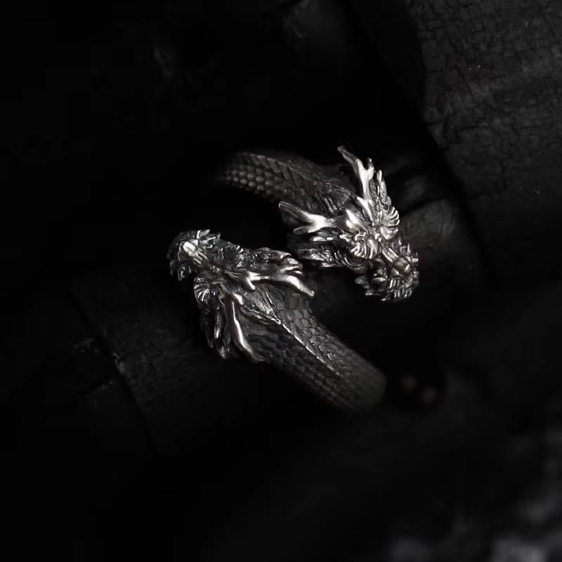 WorldNorse Retro-Ring mit zweiköpfigem Nordischer Drache