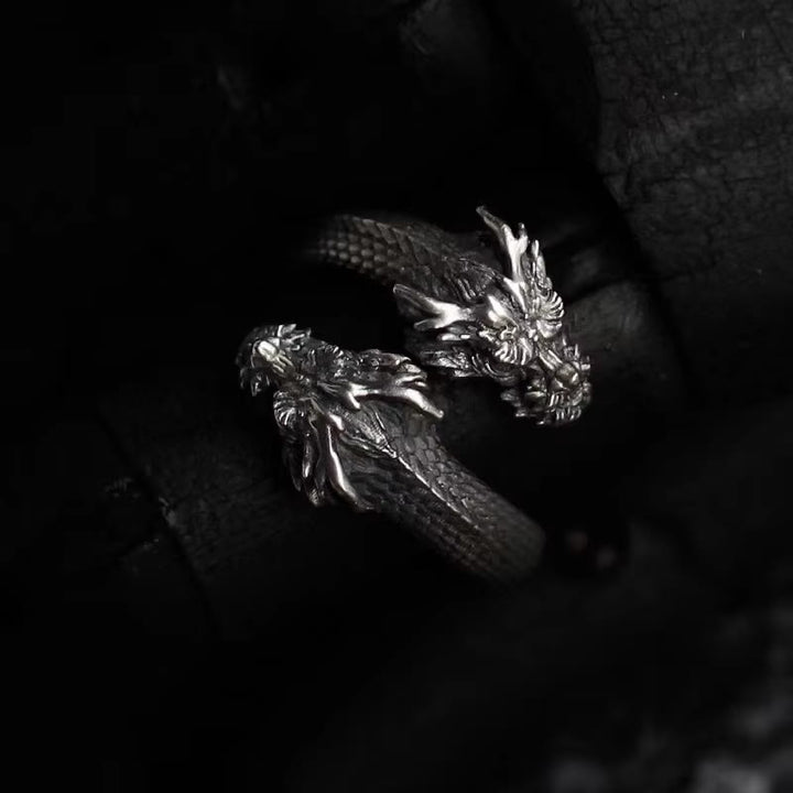 WorldNorse Retro-Ring mit zweiköpfigem Nordischer Drache