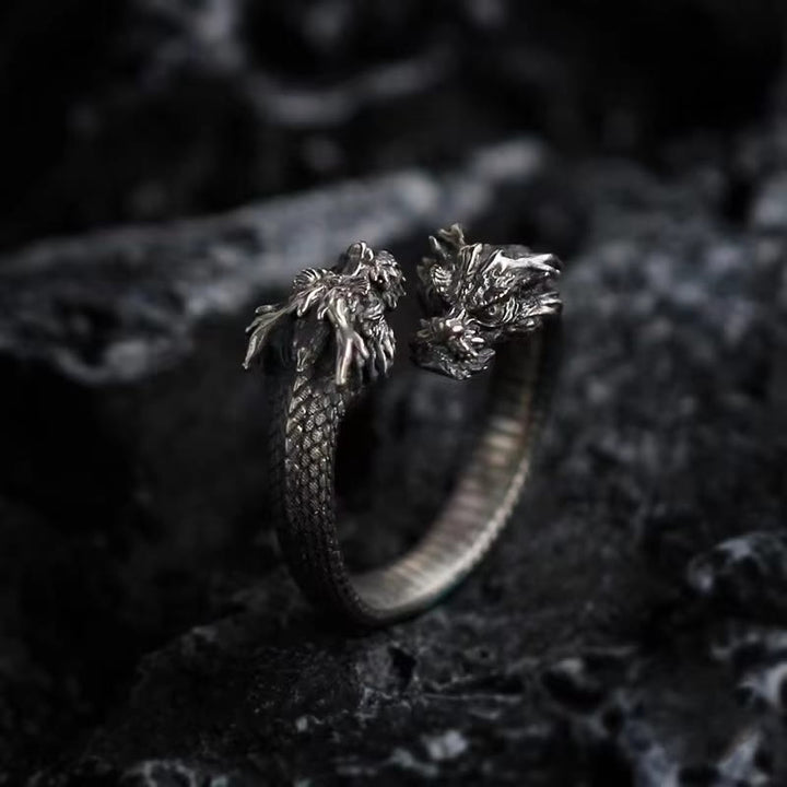 WorldNorse Retro-Ring mit zweiköpfigem Nordischer Drache