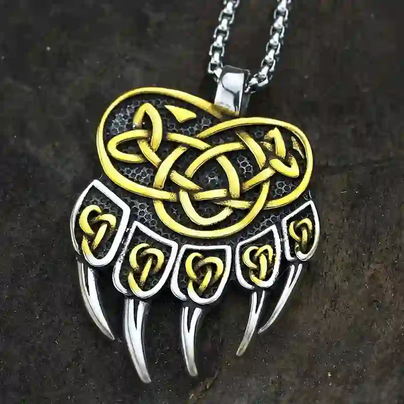 WorldNorse Wikinger Bär Halskette mit Keltischer Knoten und Bärentatze
