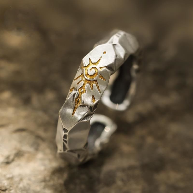 WorldNorse Wish Emblem Gehämmerter offener Ring / Ohrringe - Leuchtendes Retro-Silber - Ring - image 4