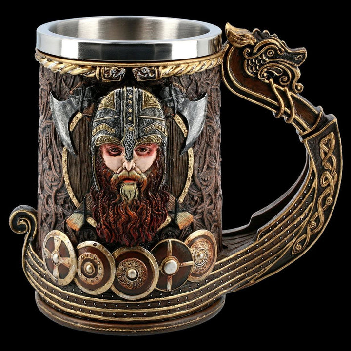 WorldNorse Tasse mit Keltischer Knoten und Odins Axt, Nordischer Drache