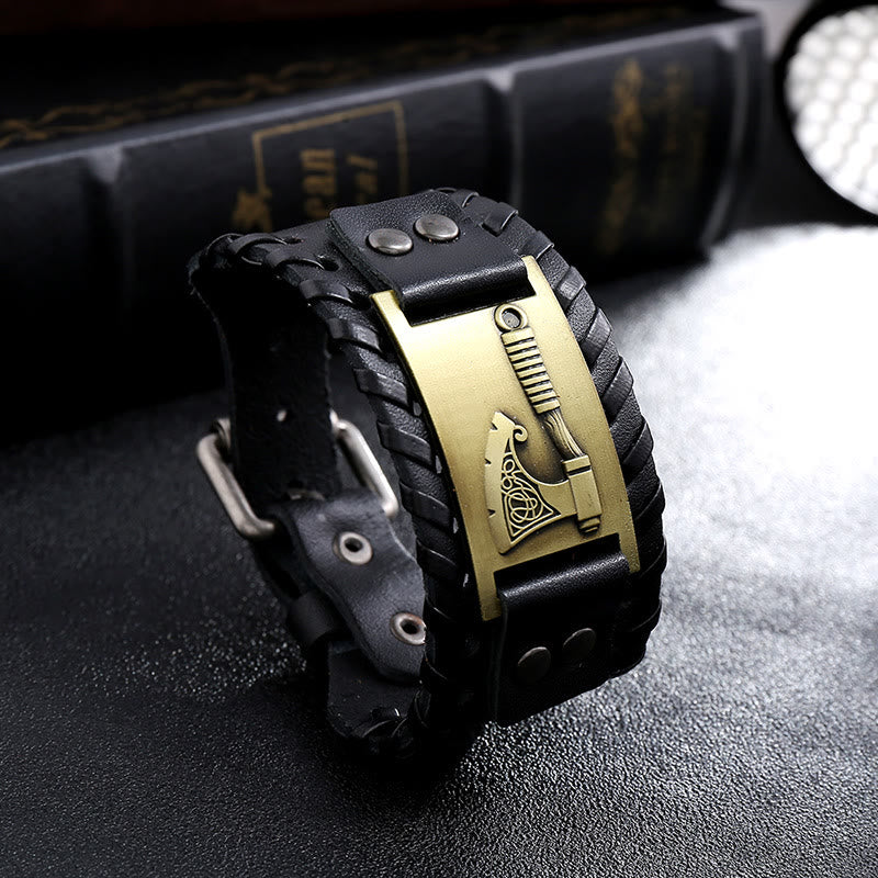 WorldNorse Wikinger Axt, Nordische Waffe, Lederarmband