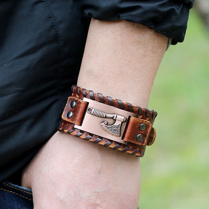 WorldNorse Wikinger Axt, Nordische Waffe, Lederarmband