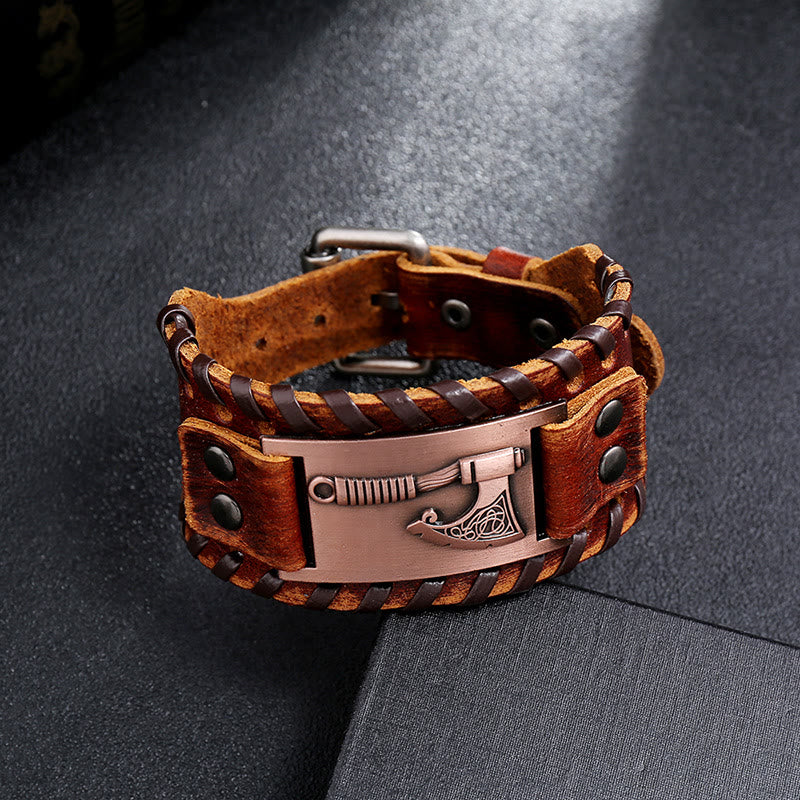 WorldNorse Wikinger Axt, Nordische Waffe, Lederarmband