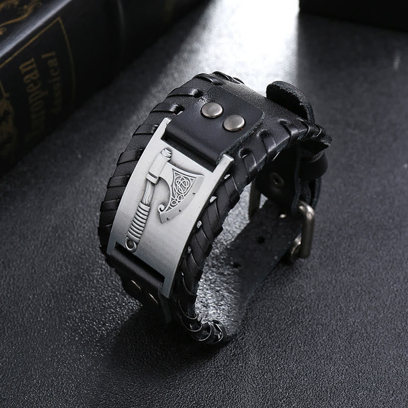 WorldNorse Wikinger Axt, Nordische Waffe, Lederarmband