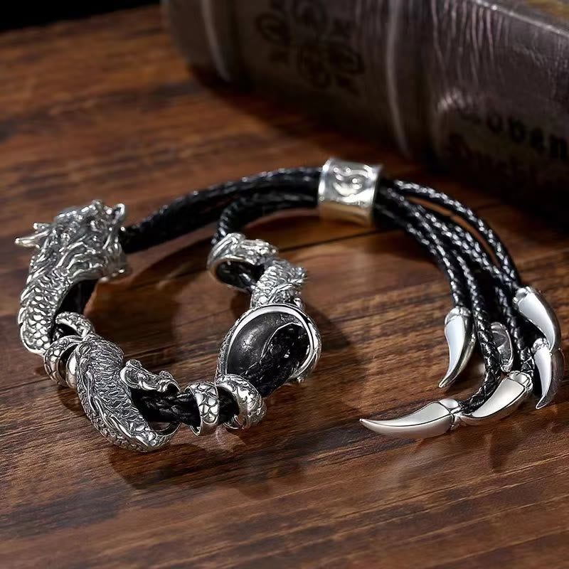 WorldNorse Drachenklauen Geflochtenes Lederarmband